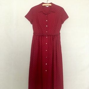 Red eyelet lace shirtdress with belt